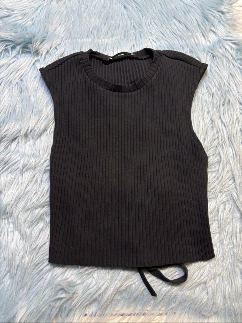 Zara Black Ribbed Sleeveless Knit Crop Open Back Top sz M